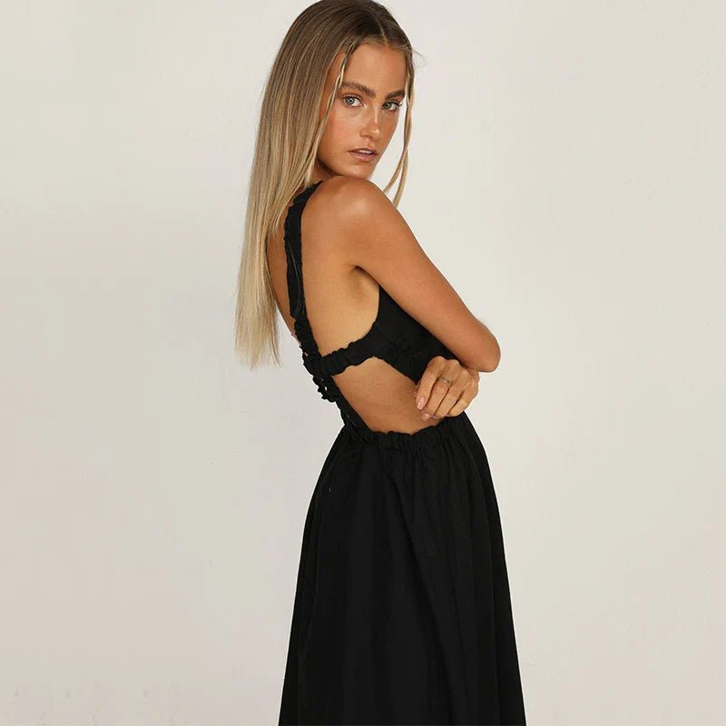 Sukienka Midi z Odkrytymi Plecami i Subtelnym Dekoltem - vivano - warszawa