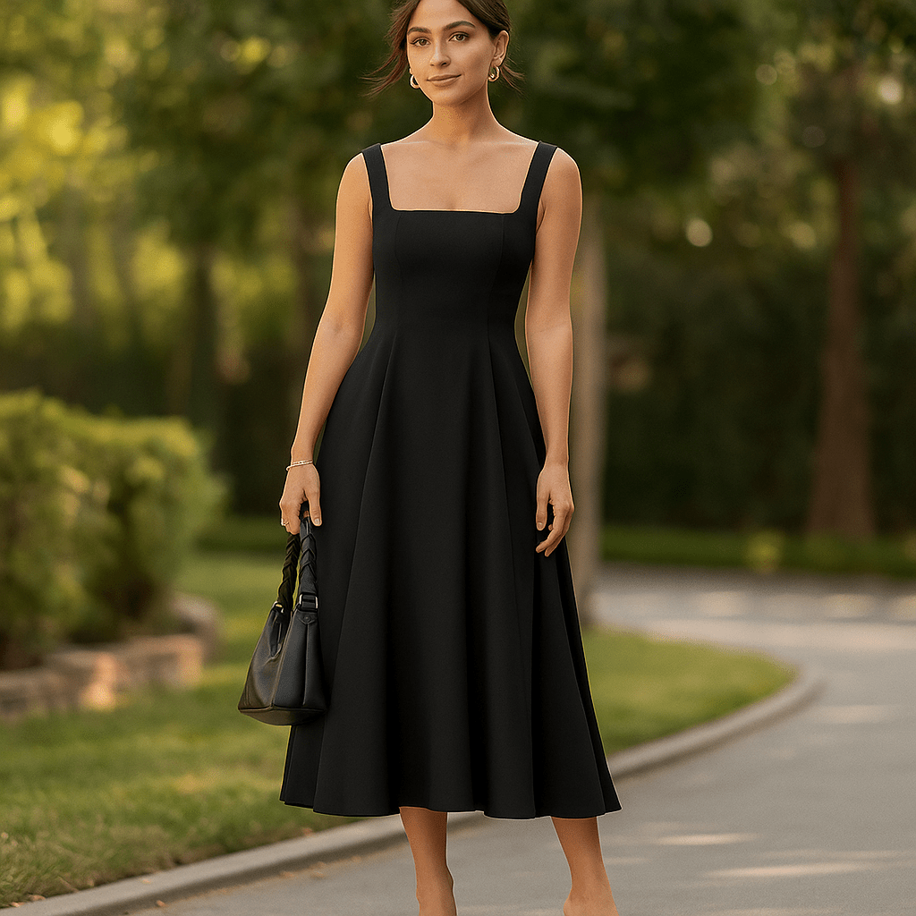 Sukienka midi z rozkloszowanym dołem i prostym dekoltem - vivano - warszawa