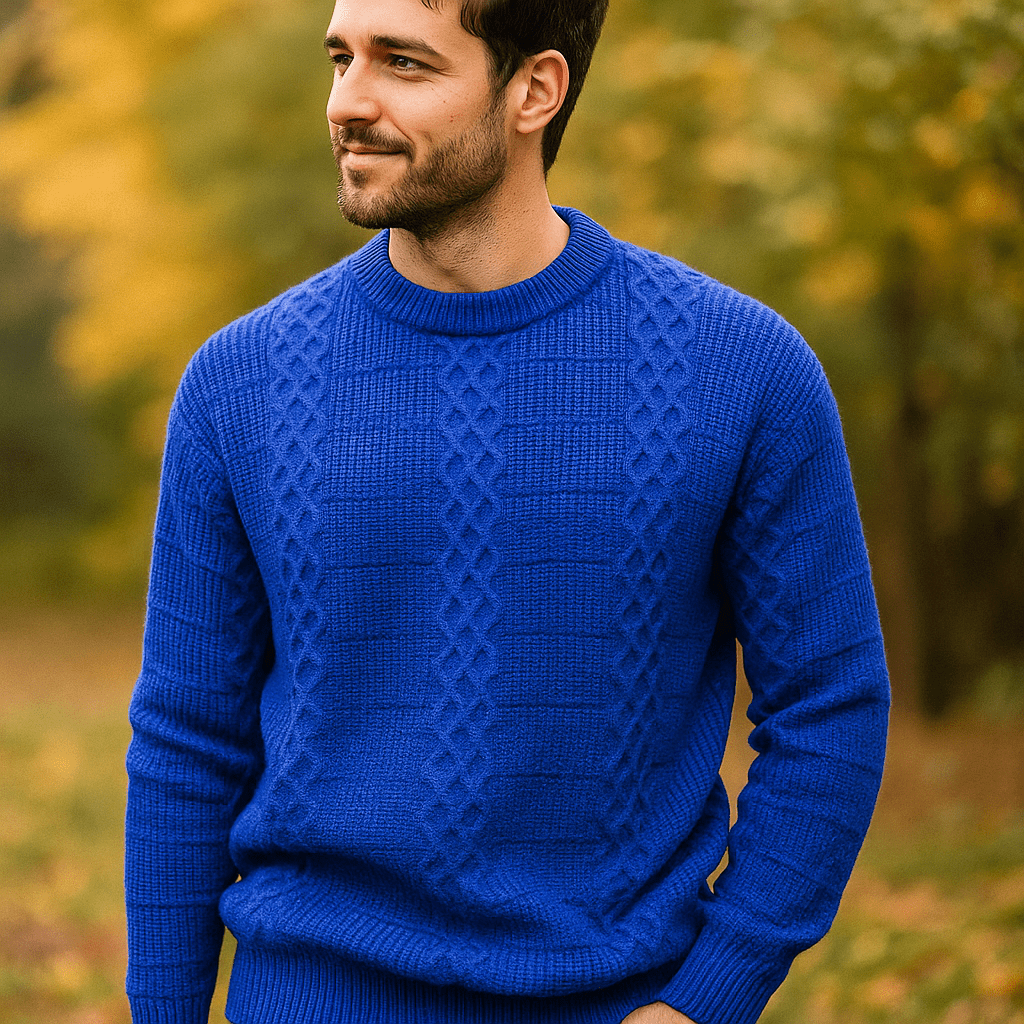 Sweter z Kabelkowym Wzorem - Ciepła Wełna - Regularny Krój - Okrągły Dekolt - vivano - warszawa