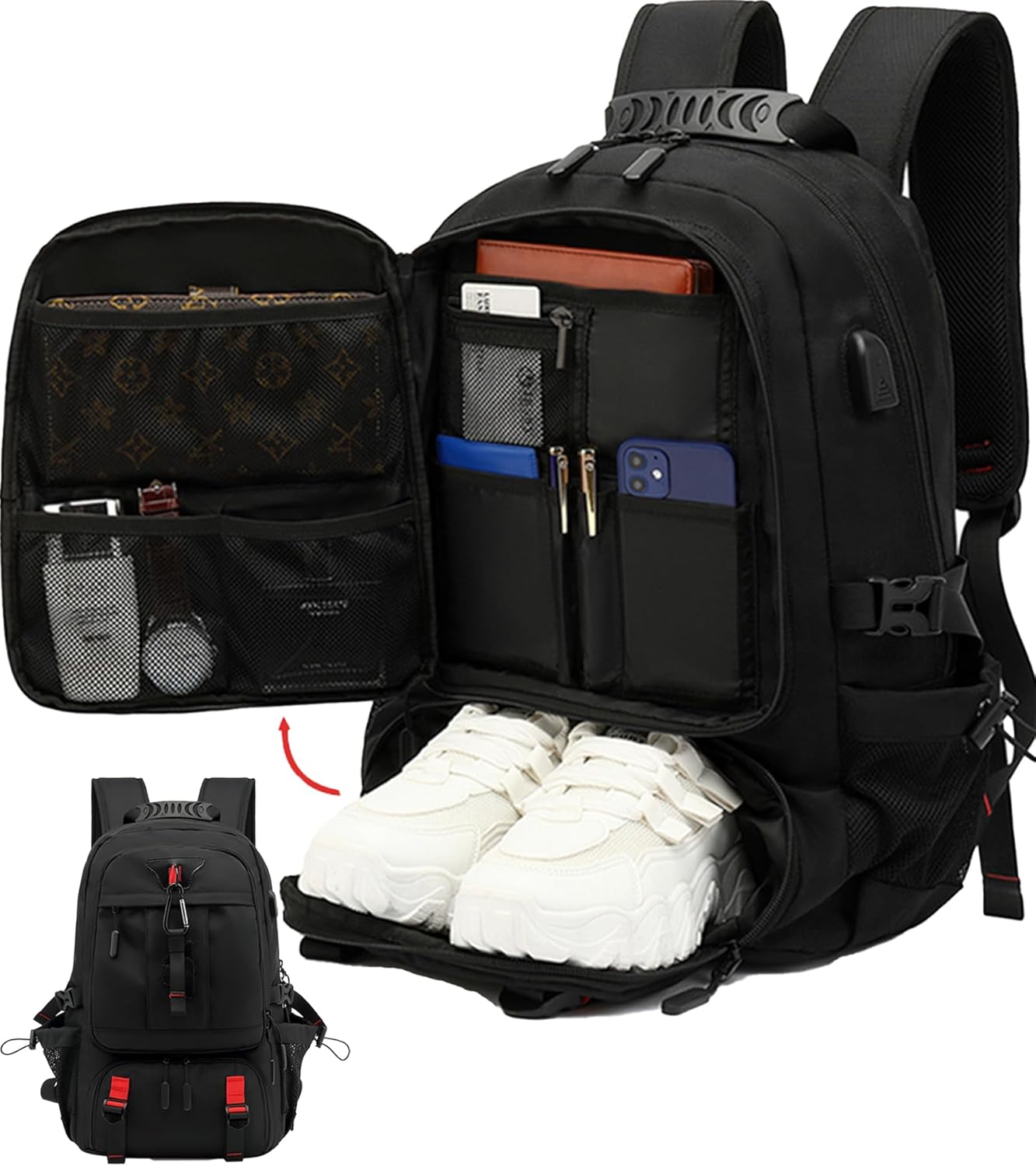 Plecak turystyczny 60–80L | Wodoszczelny, rozszerzalny | USB, compartment na buty, kieszeń na laptopa