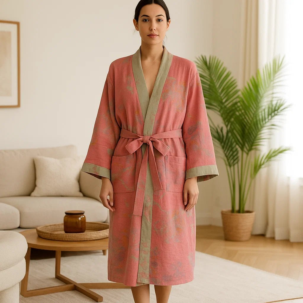 VintageLoom – Oddychający Bawełniany Szlafrok Waflowy z Ponadczasowym Retro Urokiem - vivano - warszawa