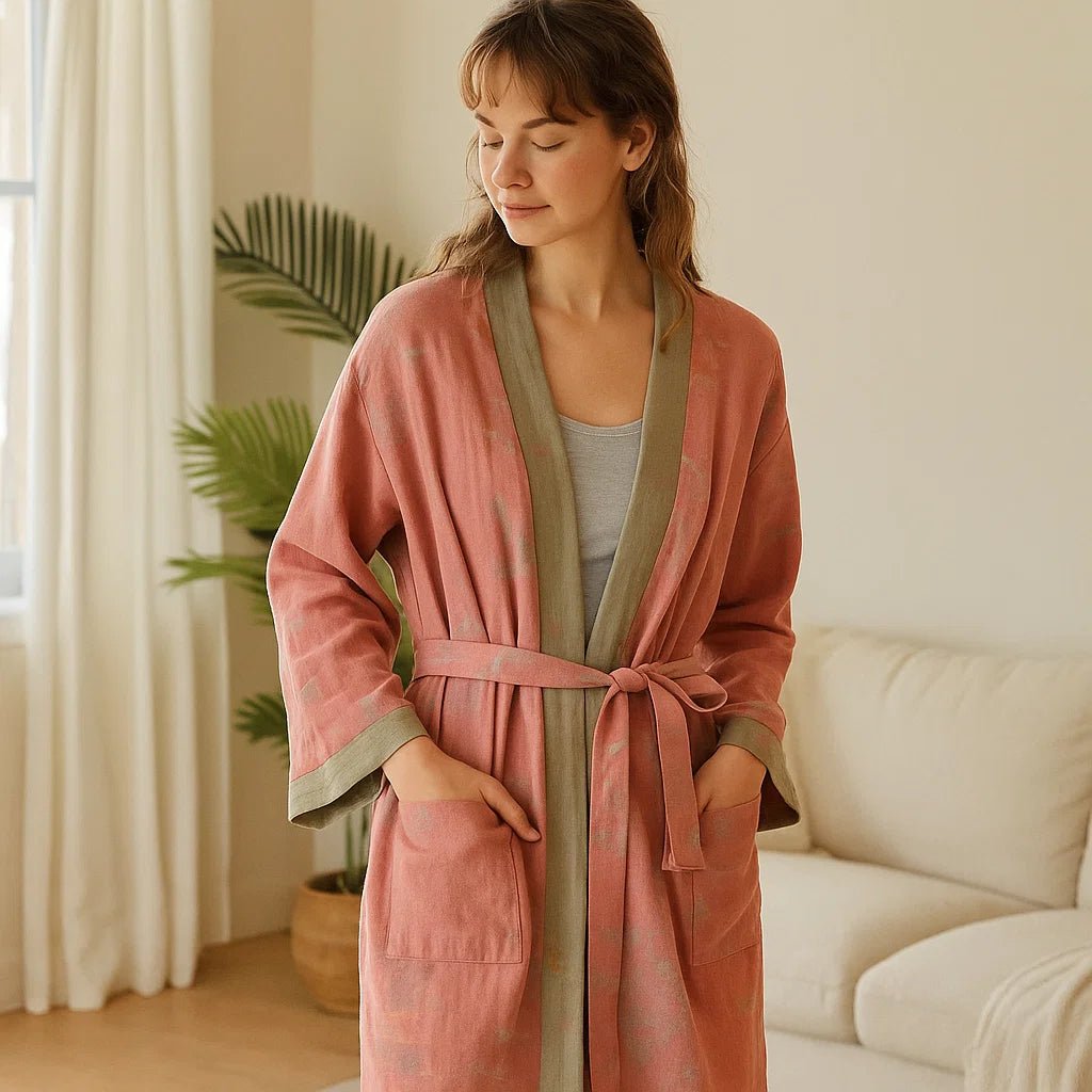 VintageLoom – Oddychający Bawełniany Szlafrok Waflowy z Ponadczasowym Retro Urokiem - vivano - warszawa