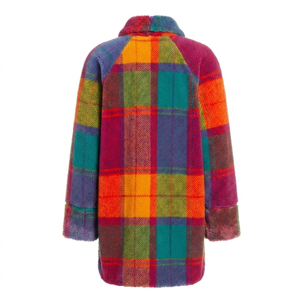 Płaszcz damski wełniany w kratę | Oversized, długi, zimowy