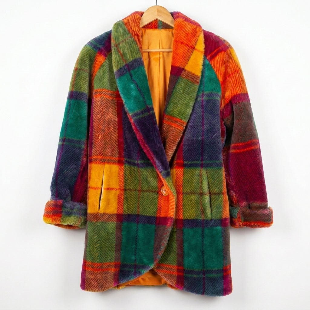 Płaszcz damski wełniany w kratę | Oversized, długi, zimowy