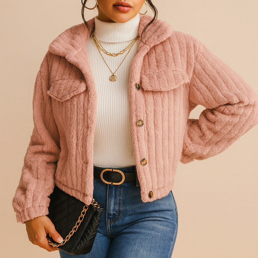 Sweter rozpinany | Miękka tekstura teddy, krótki krój